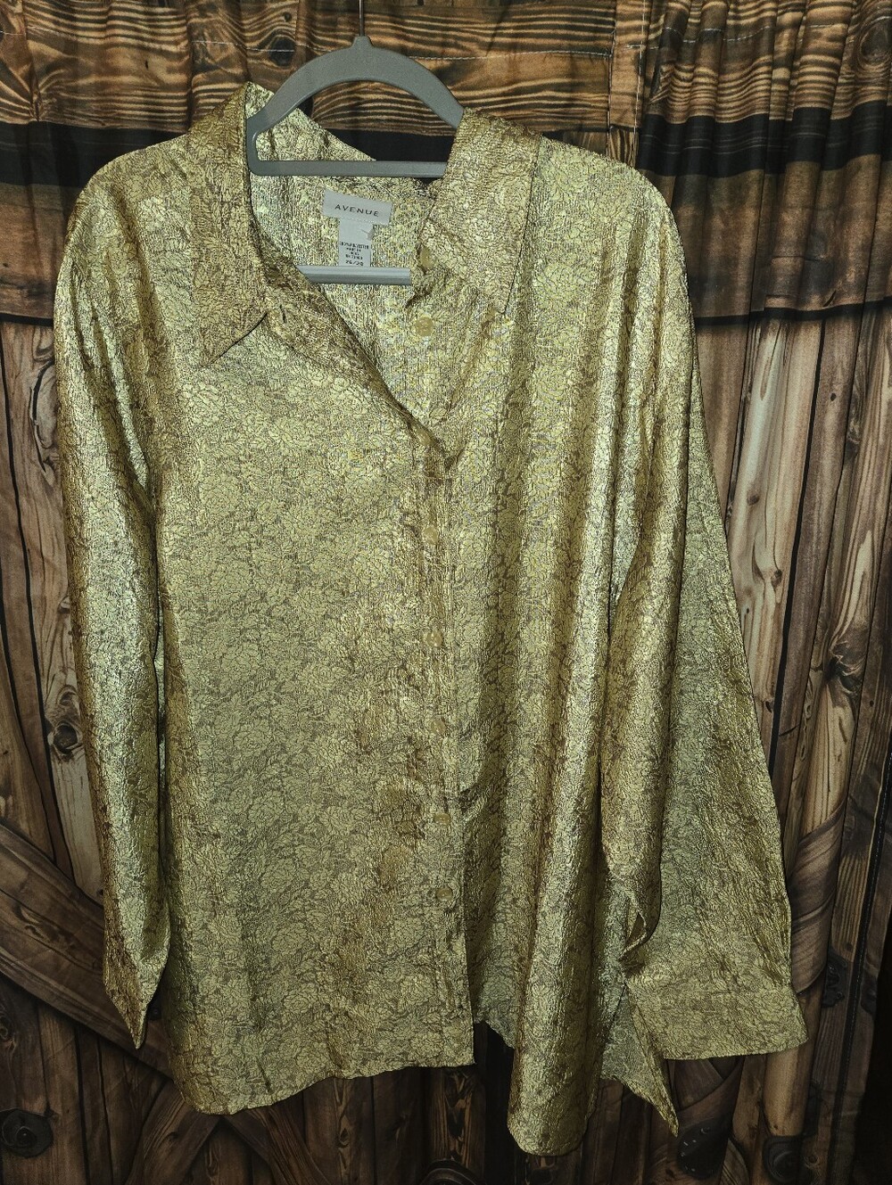 Avenue Metallic Gold Floral Button-Down Shirt 26/28  NWT